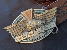 1996 Bergamot Eagle Buckle Live to Ride Ride to Live USA Leather Belt 43  P-250