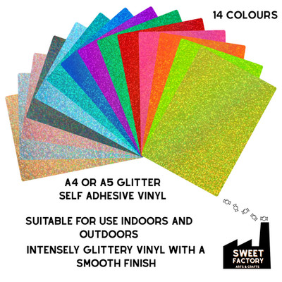 Selbstklebendes Vinyl Glitzereffekt 14 Farben A4/A5