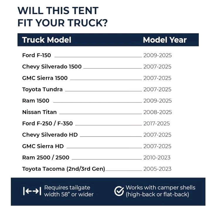 DAC DA2 Full-Size Truck Bed Tent for Caps– Fits Ford F-150, Chevy Silverado, ...