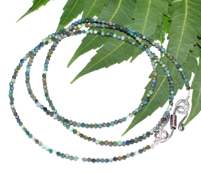 48 " Naturale Azzurrite Collana con Perline 2 MM Gemma 925 Argento Sterling - Immagine 4 di 4