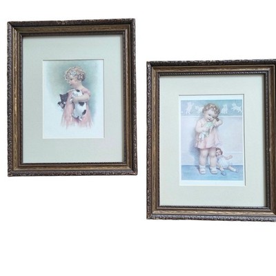 Bessie Pease Gutmann set of 8X10 framed prints Friendly Enemies & Love is Blind
