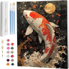 Amphol Paint by Numbers Kit for Adults, DIY Luckily Koi Fish 16"x20", OP-14 