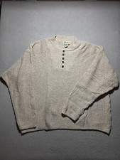 Vintage Eddie Bauer Mens M 100% Cotton Henley Sweater Made in USA Knit Beige