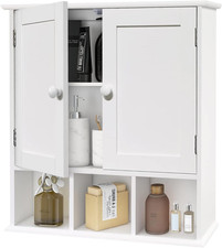 White Bathroom Wall Cabinet with 2 Door Adjustable Shelves
