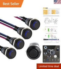 5pcs 12mm Latching led Push Button Switch Black Shell with pre-Wiring,  Water...