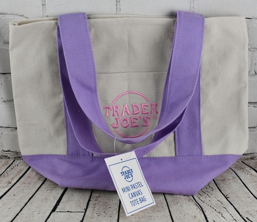 Trader Joe's Mini Pastel Canvas Tote Bag - Lavender - NEW - Spring 2025 - Picture 2 of 3