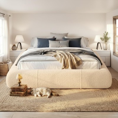 Queen Bed Frame with Anti-Collision Rounded Corners Easy Assembly