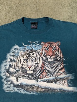Light Blue snow tigers white & orange T-SHIRT Rainforest Cafe 2XL  / XXL