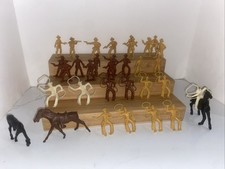 Lot Of 35 Marx Brown Yellow Cowboy Plastic Figurines 2" Horses Lasso 1950-60's