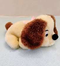 Vintage Russ Berrie Plush Puppy Dog DOOBY Beige Tan and Brown Pink Bow, Taiwan