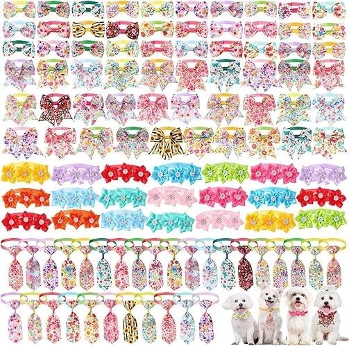 100 Pcs Dog Bow Ties Collars Bulk pet Flower Collar Adjustable Dog Bowties
Opens in a new window or