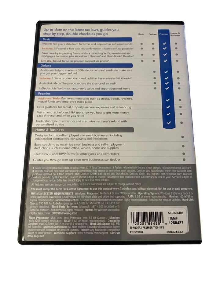 USED Intuit TurboTax Premier 2018 Federal State Tax Software CD Windows Mac - Image 2 of 4