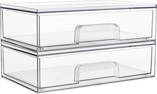 12.1''W Clear Stackable Storage Drawers,2 Pack Acrylic Plastic Organizers Bins