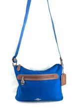 Coach Sawyer F37239 Bright Mineral Blue Canvas Crossbody Bag Brass Turn Lock