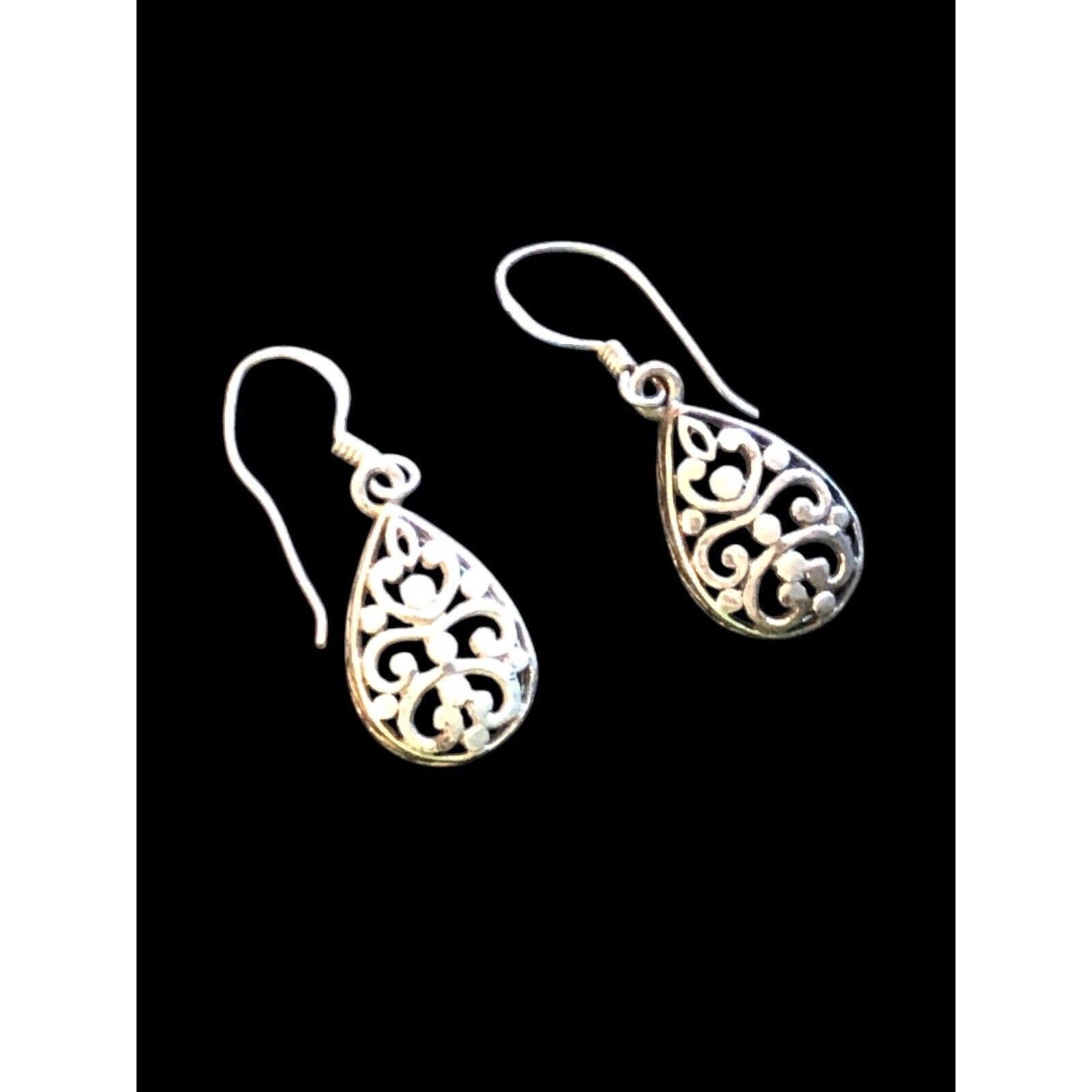 Sterling Silver Open Scrollwork Dangle Teardrop E… - image 1