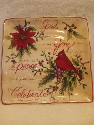 Christmas Cardinals Square Plate By Yuletide Greetings 9''