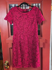 Karl Lagerfeld Women's Burgandy Wine Short Sleeve Lace Overlay Midi Dress Size 6