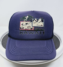 Vintage Hawaii Blue Foam Mesh Trucker Hat 1980s Logo