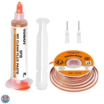 10ft Solder Wick Braid & No-Clean Soldering Flux Paste 10cc - Desoldering Kit...