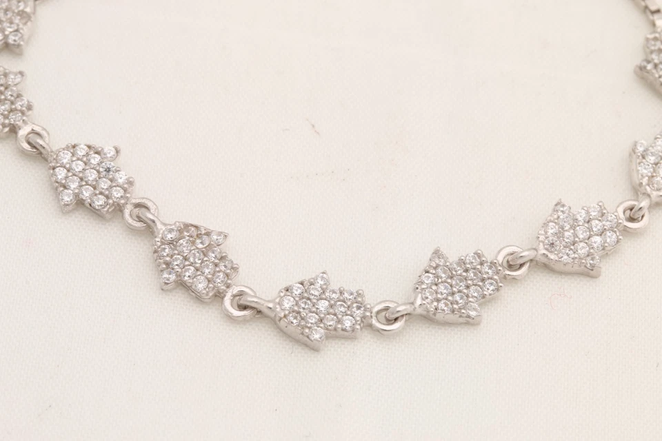Turkish Jewelry Fatima's Hand Zircon 925 Sterling Silver Rhodium Bracelet - Image 2 of 4
