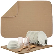 XL Dish Drying Mat 18" x 24" Absorbent Microfiber Almond Color