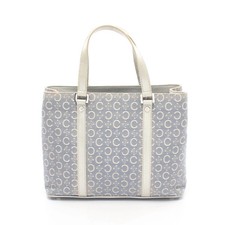 CELINE C Macadam Handbag Canvas Leather Blue Gray Silver Hardware #RC4410