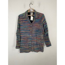 Coldwater Creek Womens Multi Color Striped Woven Cotton Blend Jacket Large NWT