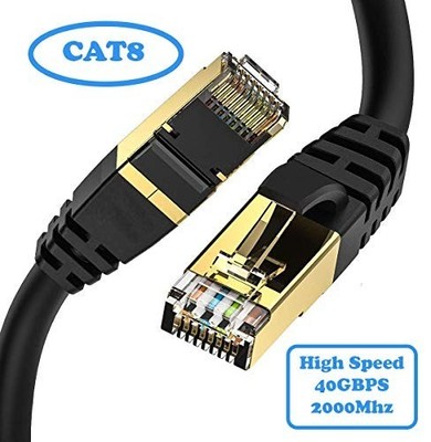 CAT8 (RJ45) Ethernet Lan Netzwerkkabel SSTP 40Gbps 2000Mhz - Rund Schwarz - IBRA 20M