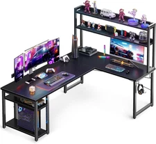 ODK L Shaped Gaming Desk with Hutch, Computer Desk with Storage Shelves, 66" L 