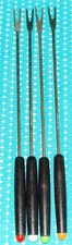 Vtg Fondue Fork Set Stainless Steel Black Wooden Handles Colored Ends Red Green