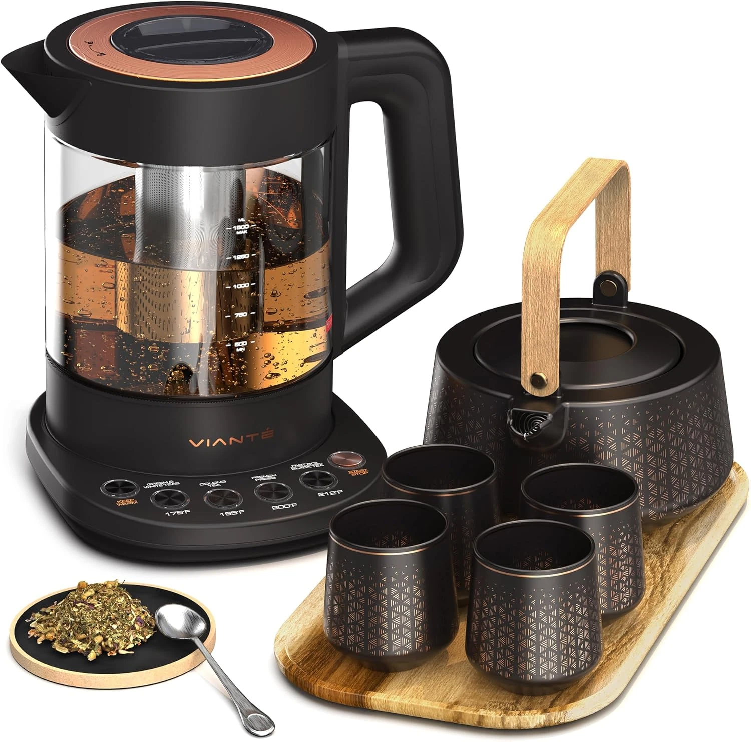 Luxury Electric Tea Set with Infuser, Teapot, Cups & Tray