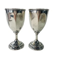 Vtg MCM Pair Silver Plated Goblets Eight-Sided Celebration Toast 5" Kiddush Two