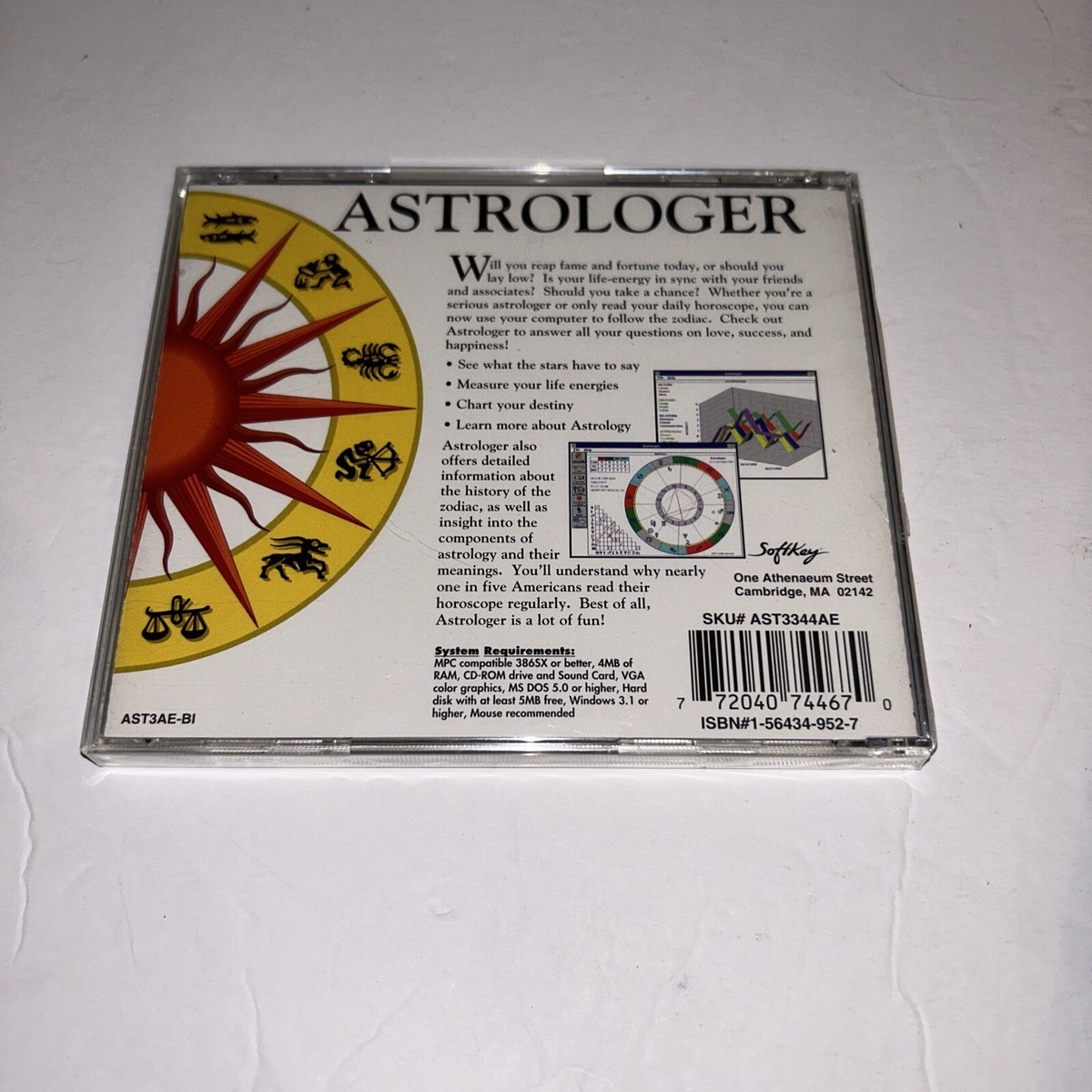 Cd-rom Software Astrologer Program for Windows by Softkey 1996 for