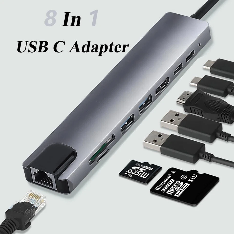 8 in 1 Multiport USB-C Hub Type C To USB 3.0 4K HDMI Adapter For Macbook Pro/Air - Image 2 of 4