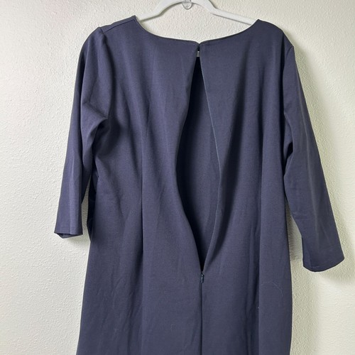 Abito a tubino Lands End Outfitters Petite 16 16P blu navy manica a 3/4 increspato - Foto 4 di 13