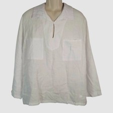 Vilebrequin Men's White Vareuse Long-Sleeve V-Neck Linen Shirt Size XL