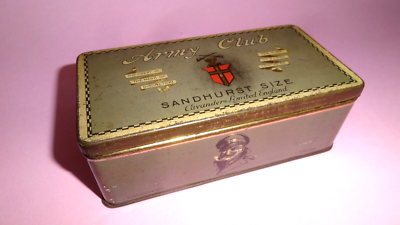 army club cigarette tin ARMY CLUB SANDHURST SIZE CAVANDERS LIMITED ENGLAND TIN METAL CIGARETTE BOX  1930s