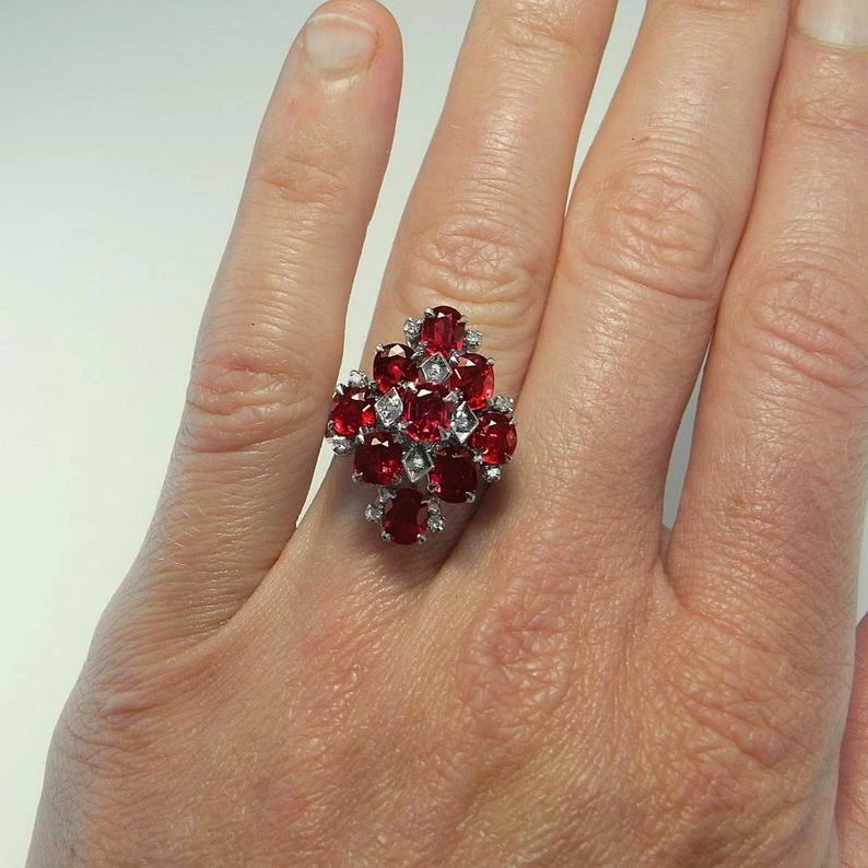 Handmade Vivid Red Earth Mined Ruby & Shiny White CZ 7.29TCW Beautiful Fine Ring - Image 2 of 4