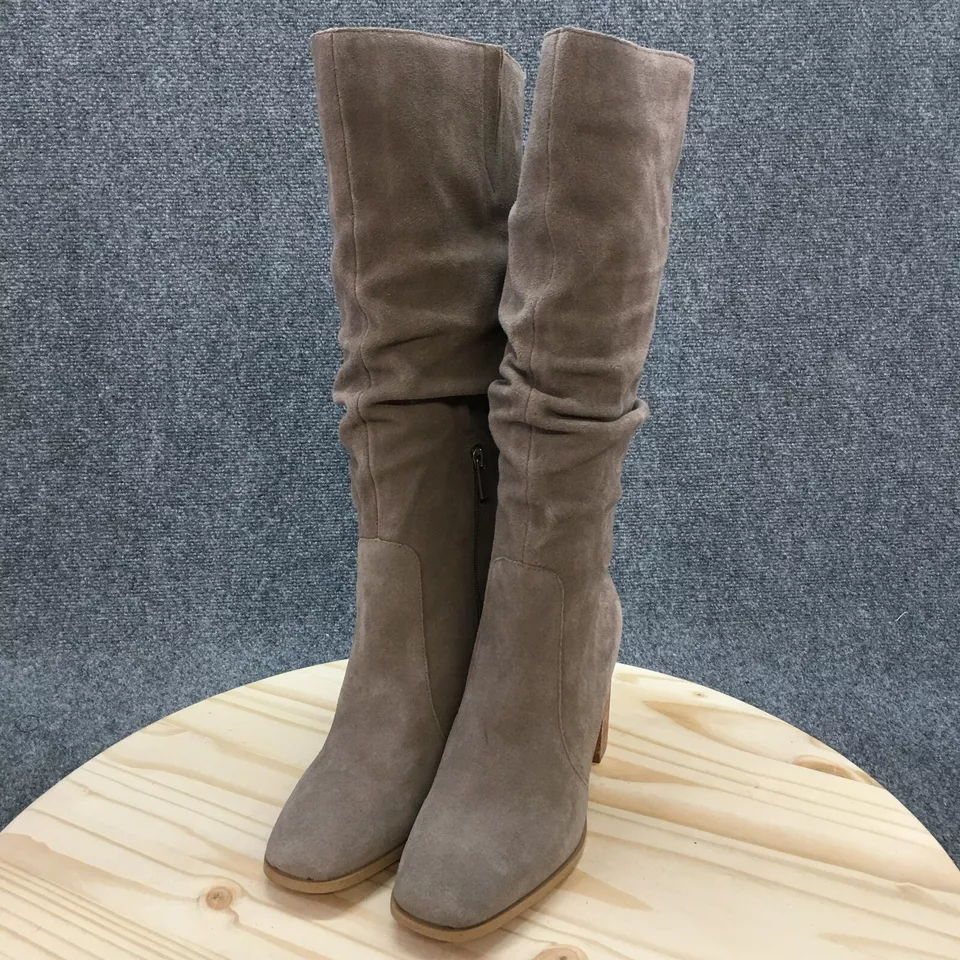 Espléndidas Botas Mujer 9.5 M Gloria Alto Hasta la Rodilla Gris Cuero Cremallera Lateral Tacones Foto 3 de 4