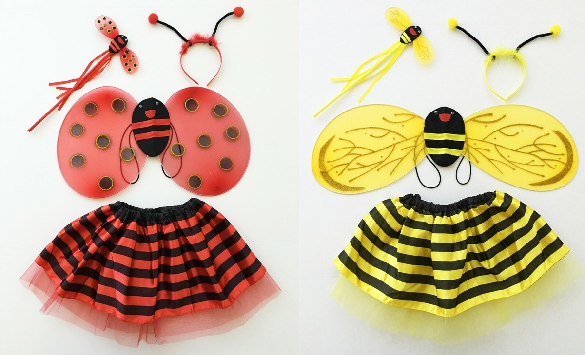 Ladybug bee fairy wing dress set with wand headband kids costume