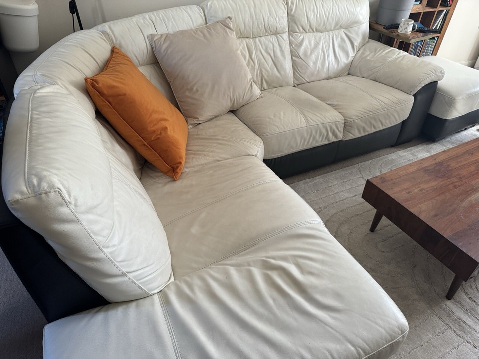 Alara DFS leather corner sofa used Cream/grey eBay