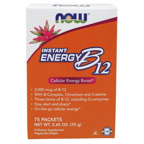 NOW Foods Vitamin B12 Instant Energy 75 Packs Nervous System Health B