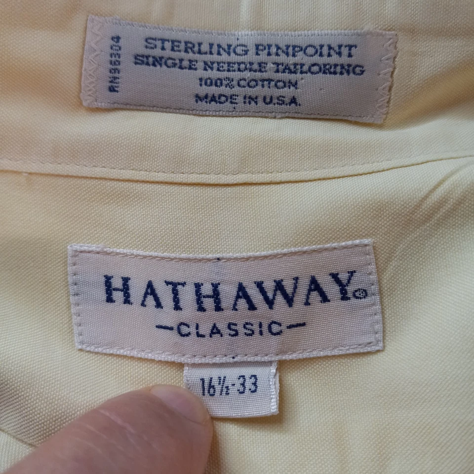 Hathaway Men's Dress Shirt 16.5/33 Pinpoint Single Needle Cotton Made in USA GUC - Image 2 of 4