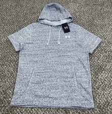 Under Armour Mens M Rival Terry Short Sleeve Hoodie Sweatshirt 1376766 Gray 55