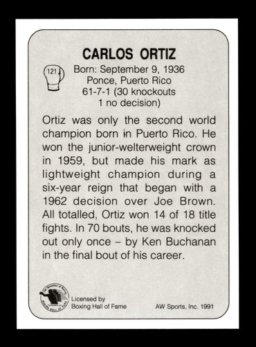 1991 ALL WORLD BOXING #121 Carlos Ortiz - Picture 2 of 2