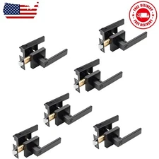 6 Pack Matte Black Privacy Door Handles, Interior Door Knobs for Bed and Bath