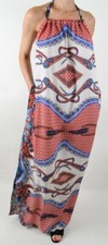 Elan Maxi Goddess Dress, Boho Scarf Print, Halter Tie Back, S, M L, New, $120