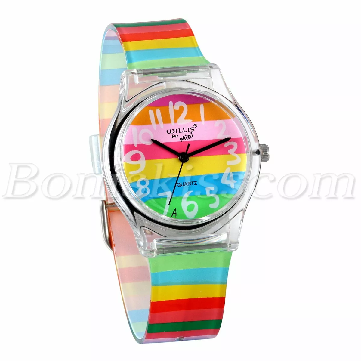 Kids Rainbow Color Stripe Cartoon Transparent Quartz Watches
