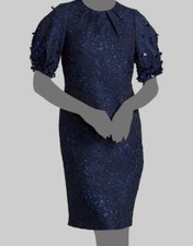 540 Rickie Freeman for Teri Jon Womens Blue Sequined Puff-Sleeve Dress Size 8