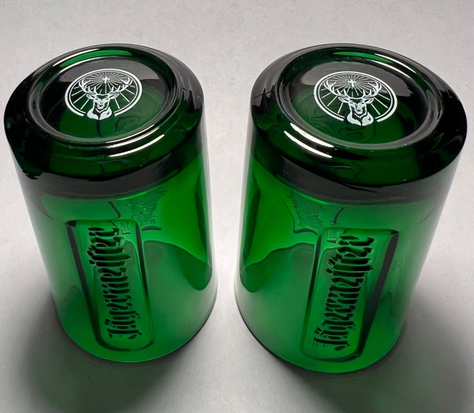Jagermeister DEEP GREEN Shot Glasses W/ Logo on Bottom Jager 1 oz Set